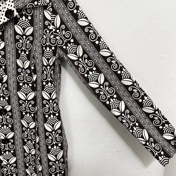 Vintage Floral Polka Dot Reversible Mod Car Coat Brown Ivory Button Front Size S - Picture 5 of 11